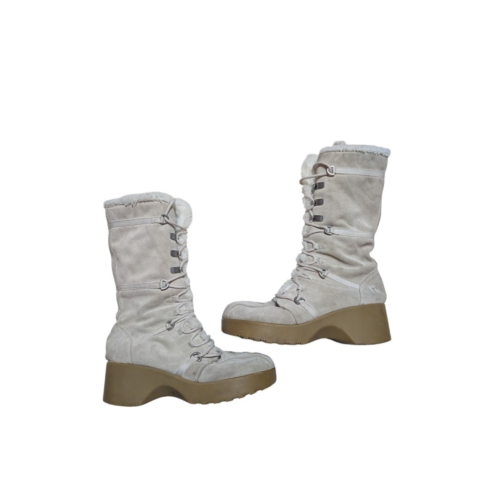 REPORT ICON Chunky 90s Y2K Suede Sleigh Faux Fur Lace Up Boots Womens 10